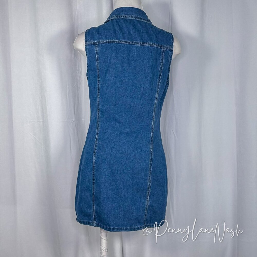 Shein Denim Button Front Sleeveless Shirt Dress Blue - Picture 7 of 10